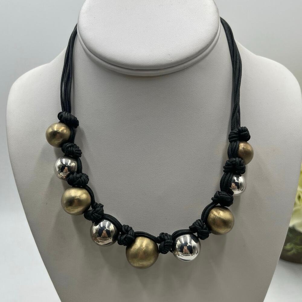 Arte d'Argento 925 Two Tone 18k Plated Graduated Ball Knotted
Cord Necklace